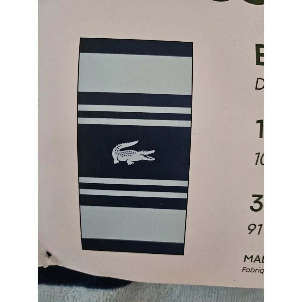 Lacoste Izod Beach Towel NWT On Hanger. Blue W Ivonic Alligator. Preppy